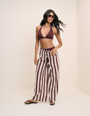 Kahverengi Kontrast Dikişli Bikini Bluz