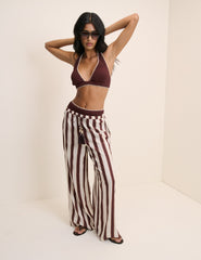 Kahverengi Kontrast Dikişli Yüksek Belli Bikini Bottoms
