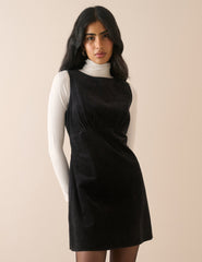 Siyah Fitilli Kadife Vicky Fitilli Kadife Mini Boy Elbise