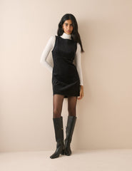 Siyah Fitilli Kadife Vicky Fitilli Kadife Mini Boy Elbise