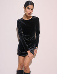 Siyah Kadife Bobbie Mini Boy Elbise