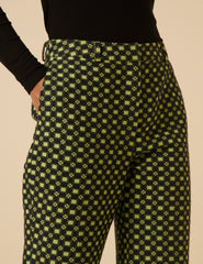 Belverosa X Lisou Siyah ve Lime Yeşil Jakarlı Checkerboard Klasik Kesim Pantolon