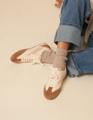 Krem ve Taba Deri Spor Ayakkabı