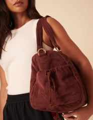 Kahverengi Fitilli Kadife Holdall Çanta