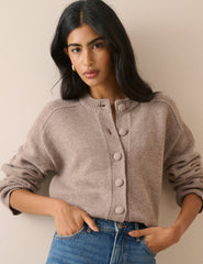 Açık Kahverengi Yün Sele Dikişli Lily Hırka
