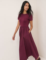 Bordo Kısa Kollu Sarah Midi Boy Elbise