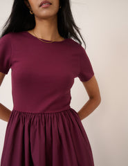 Bordo Kısa Kollu Sarah Midi Boy Elbise
