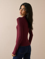 Bordo Fitilli Düğmeli Detaylı Bluz