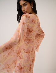 Pembe Çiçek Desenli Phoenix Maxi Boy Elbise