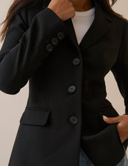 Siyah Belden Oturtmalı Blazer Ceket