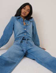 Denim Kuşaklı Tulum