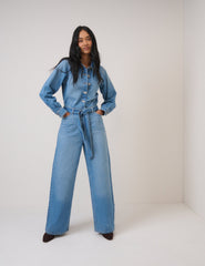 Denim Kuşaklı Tulum