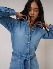 Denim Kuşaklı Tulum