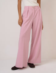 Pembe Yüksek Belli Geniş Paça Pantolon