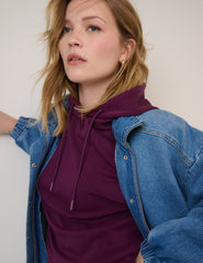 Bordo Scuba Kumaş Kapüşonlu Sweatshirt