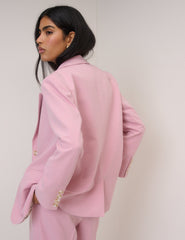 Pembe Tek Düğmeli Dimi Blazer Ceket
