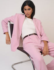 Pembe Tek Düğmeli Dimi Blazer Ceket