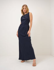 Lacivert Kayık Yaka Sapphire Maxi Boy Elbise