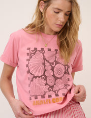 Pembe Seashell Baskılı Tişört