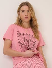 Pembe Seashell Baskılı Tişört
