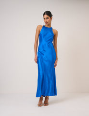 Electric Mavi Saten Zahara Maxi Boy Elbise