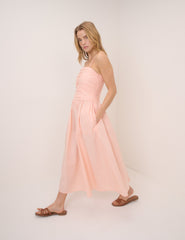 Mercan Pembe Straplez Alice Midi Boy Elbise