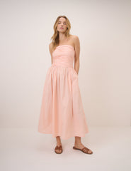 Mercan Pembe Straplez Alice Midi Boy Elbise