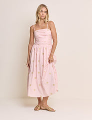 Pembe Sun İşlemeli Straplez Alice Midi Boy Elbise