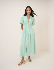 Mint Yeşili Kısa Kollu Starlight Midi Boy Elbise