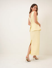Tereyağı Sarısı Peplum Evah Maxi Boy Elbise