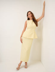 Tereyağı Sarısı Peplum Evah Maxi Boy Elbise