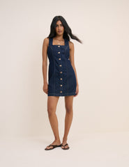 Koyu Denim Harvey Vücuda Oturan Mini Boy Elbise