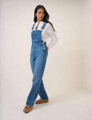 Orta Mavi Denim Düz Paça Salopet