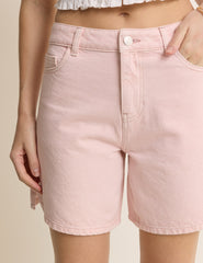 Açık Pembe Denim Bermuda Bailey Kısa