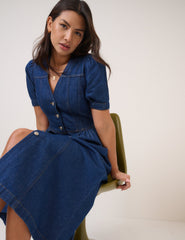 Mavi Denim Balon Kollu Sienna Midi Boy Elbise