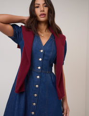 Mavi Denim Balon Kollu Sienna Midi Boy Elbise