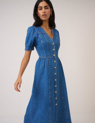 Mavi Denim Balon Kollu Sienna Midi Boy Elbise