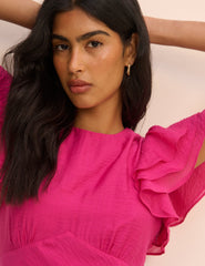 Pembe Fırfır Kollu Lola Midi Boy Elbise