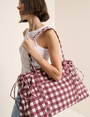 Bordo Pötikareli Pamuklu Holdall Çanta