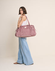 Bordo Pötikareli Pamuklu Holdall Çanta