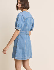 Mavi Denim Balon Kollu Hallie Mini Boy Elbise