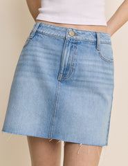 Orta Ton Yıkamalı Denim Sandi Mini Etek