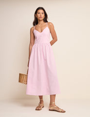 Pembe Dalgalı Kenarlı Jenna Midi Boy Elbise