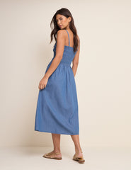 Orta Yıkamalı Denim Gipeli Faith Midi Boy Elbise