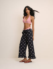 Kırmızı Çizgili Boyundan Bağlamalı Bikini Bluz