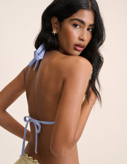 Sarı Minik Çiçek Desenli Fırfırlı Kenarlı Bikini Bluz