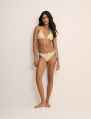 Sarı Minik Çiçek Desenli Fırfırlı Kenarlı Bikini Bluz