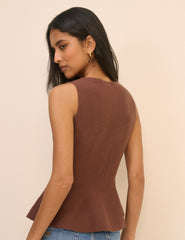 Kahverengi Peplum Örgü Bluz