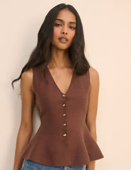 Kahverengi Peplum Örgü Bluz