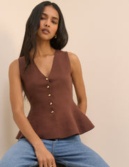 Kahverengi Peplum Örgü Bluz